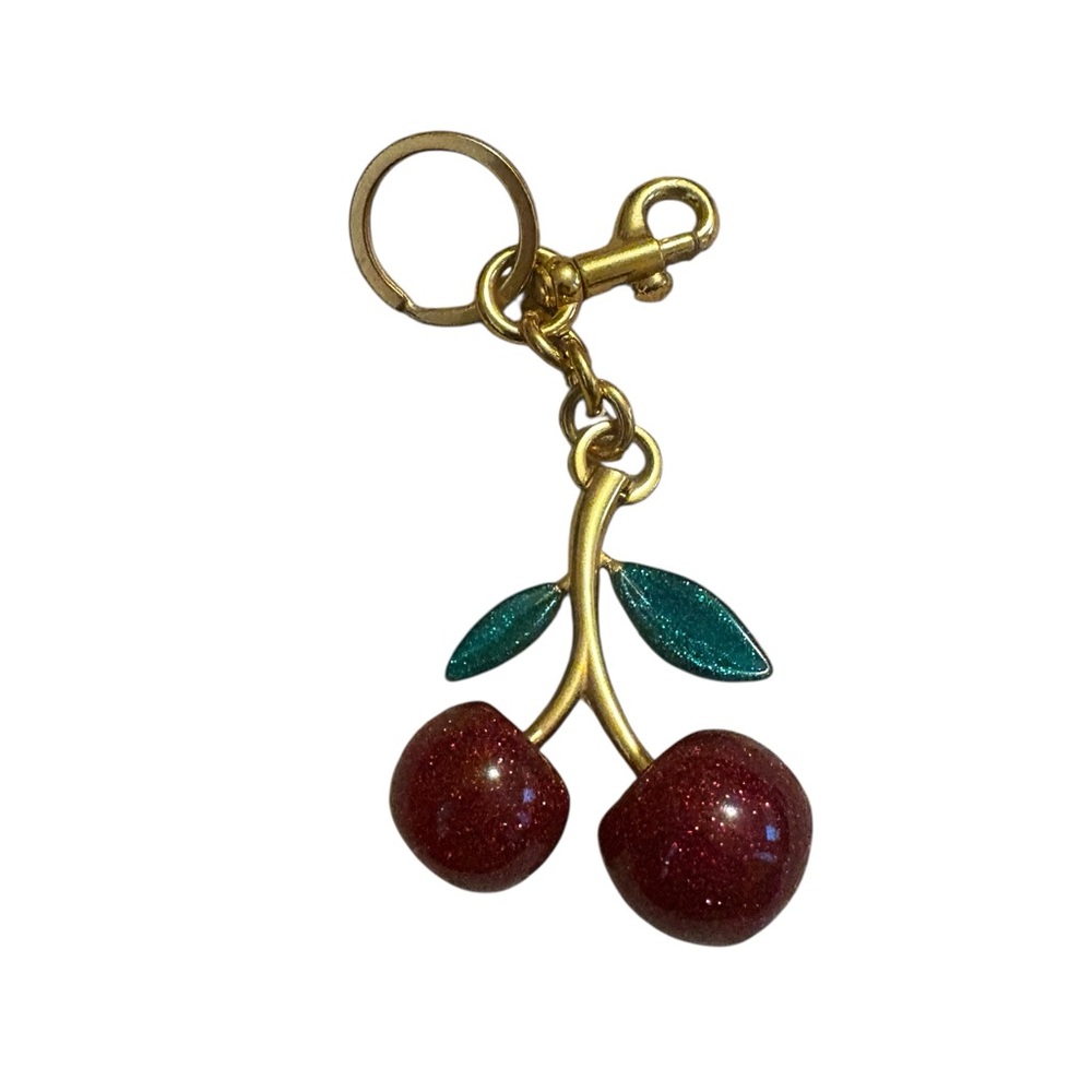 Cherry Bag Charm with Gold and Green Accents